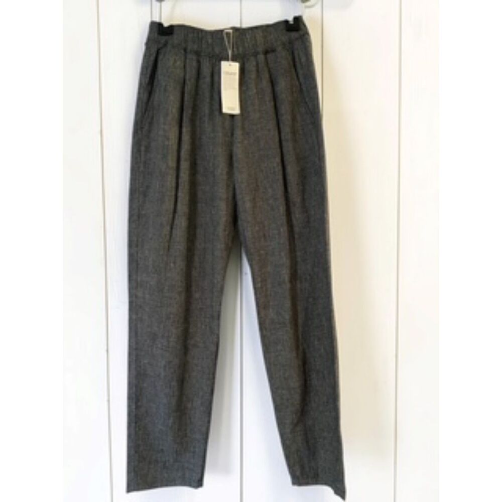 NWT Eileen Fisher Puckered Organic Linen Tapered Pants XXS Black White Check